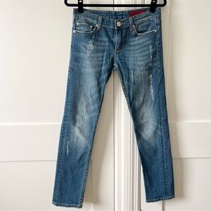 Vigoss Jeans 2010s Distressed Skinny Denim Blue Medium Wash Sz 3/4